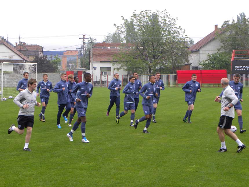 England U17s warm-up for training.